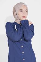 Tesettür giyim LACİVERT DÜĞMELİ MANŞETLERİ LASTİKLİ TUNİK 4301 