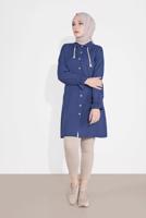 Tesettür giyim LACİVERT DÜĞMELİ MANŞETLERİ LASTİKLİ TUNİK 4301 