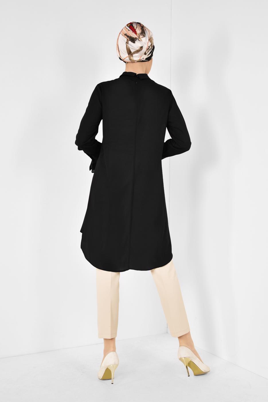 Tesettür giyim SİYAH ALVİNA YAKA AKSESUARLI TUNİK 4879