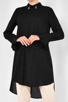 Tesettür giyim SİYAH ALVİNA YAKA AKSESUARLI TUNİK 4879