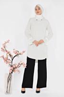 Tesettür giyim KREM ALVİNA YAKA AKSESUARLI TUNİK 4879