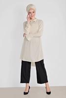 Tesettür giyim BEJ ALVİNA YAKA AKSESUARLI TUNİK 4879