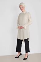 Tesettür giyim BEJ ALVİNA YAKA AKSESUARLI TUNİK 4879