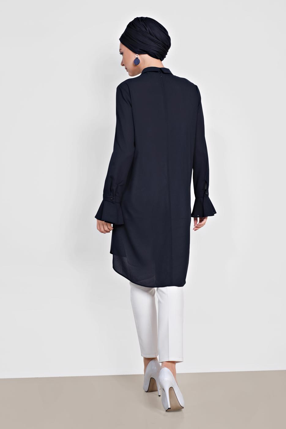 Tesettür giyim LACİVERT ALVİNA YAKA AKSESUARLI TUNİK 4879