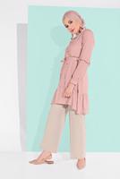 Tesettür giyim PUDRA BELİ KUŞAKLI DÜĞMELİ TUNİK 5065-1 