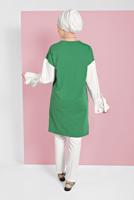 Tesettür giyim YEŞİL MANŞETLERİ BAĞCIKLI TUNİK  01815