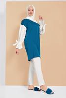 Tesettür giyim MAVİ MANŞETLERİ BAĞCIKLI TUNİK  01815