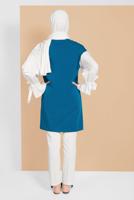 Tesettür giyim MAVİ MANŞETLERİ BAĞCIKLI TUNİK  01815