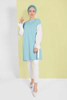 Tesettür giyim MAVİ MANŞETLERİ BAĞCIKLI TUNİK  01815