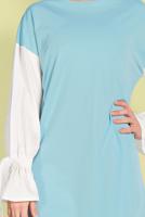 Tesettür giyim MAVİ MANŞETLERİ BAĞCIKLI TUNİK  01815