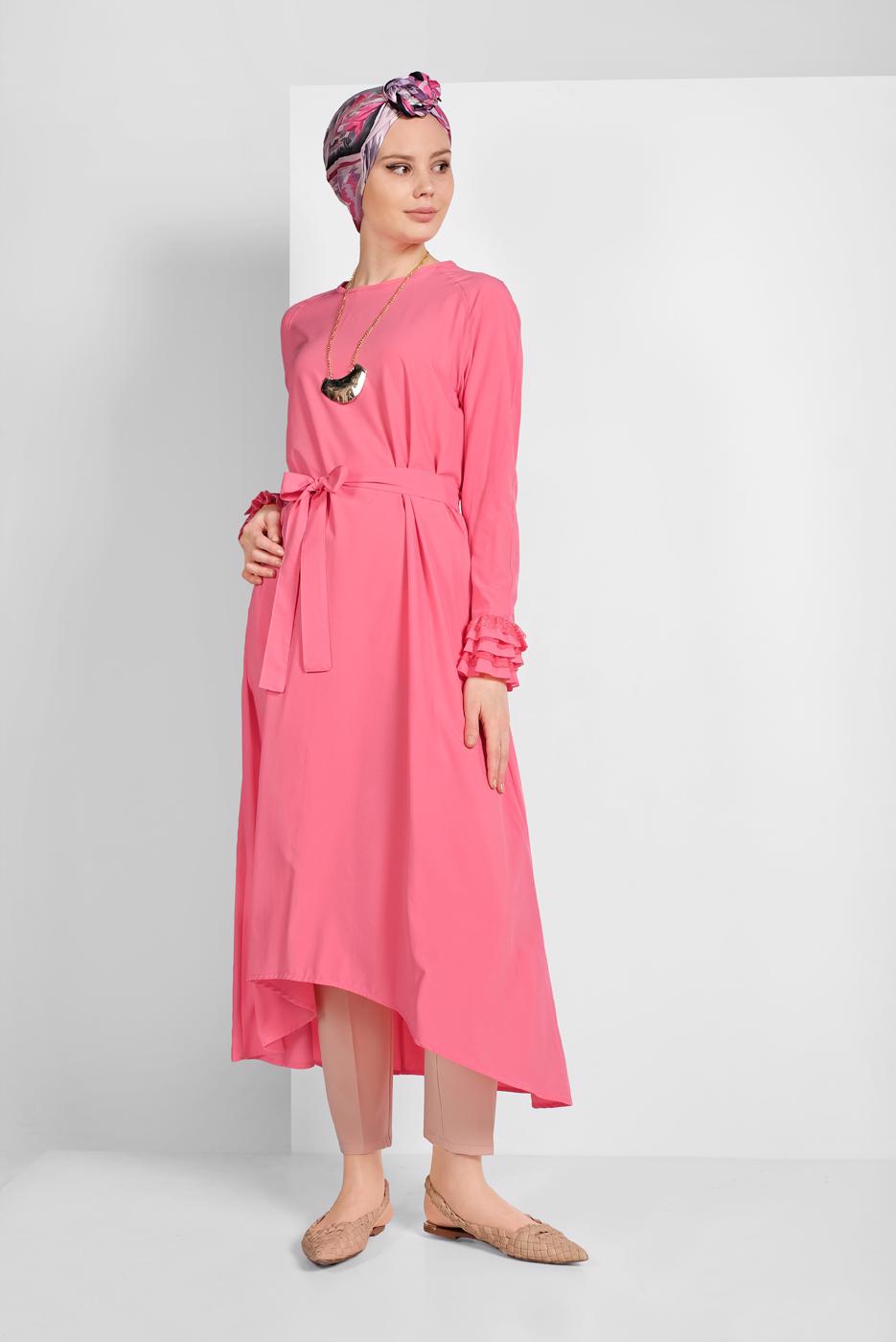 Tesettür giyim MERCAN KOLLARI FIRFIRLI TUNİK 11715