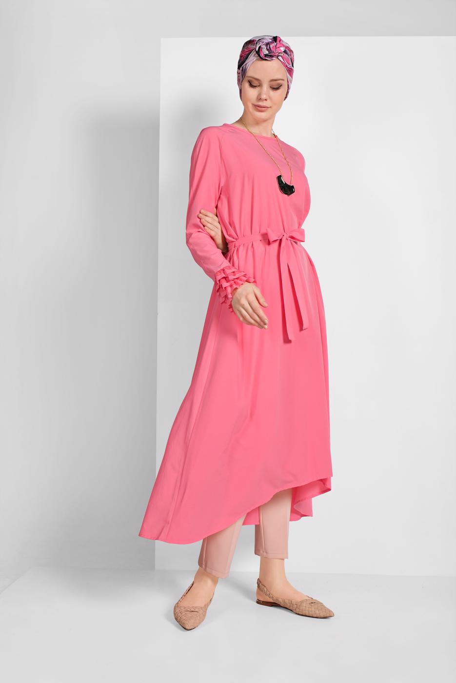 Tesettür giyim MERCAN KOLLARI FIRFIRLI TUNİK 11715