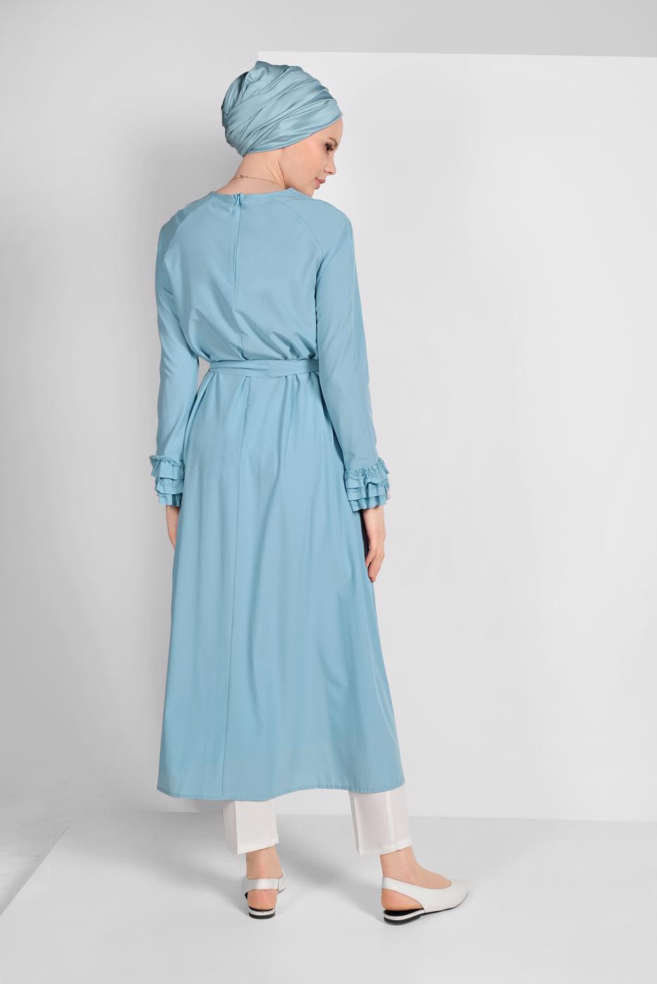Tesettür giyim MAVİ KOLLARI FIRFIRLI TUNİK 11715