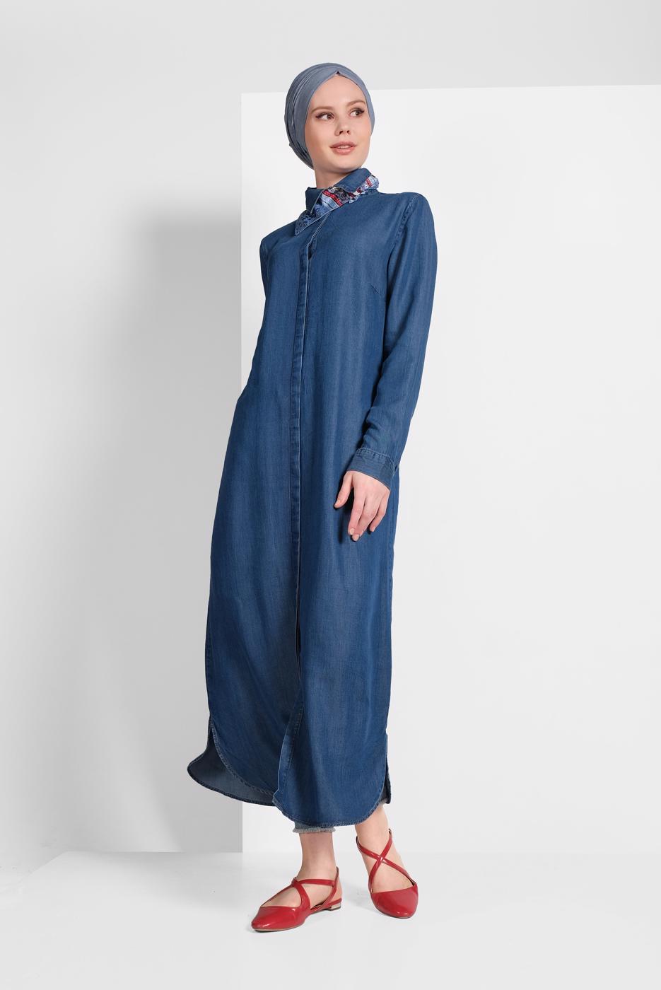 Vêtements hijab BLEU CHEMISE LONGUE EN JEAN 16505 