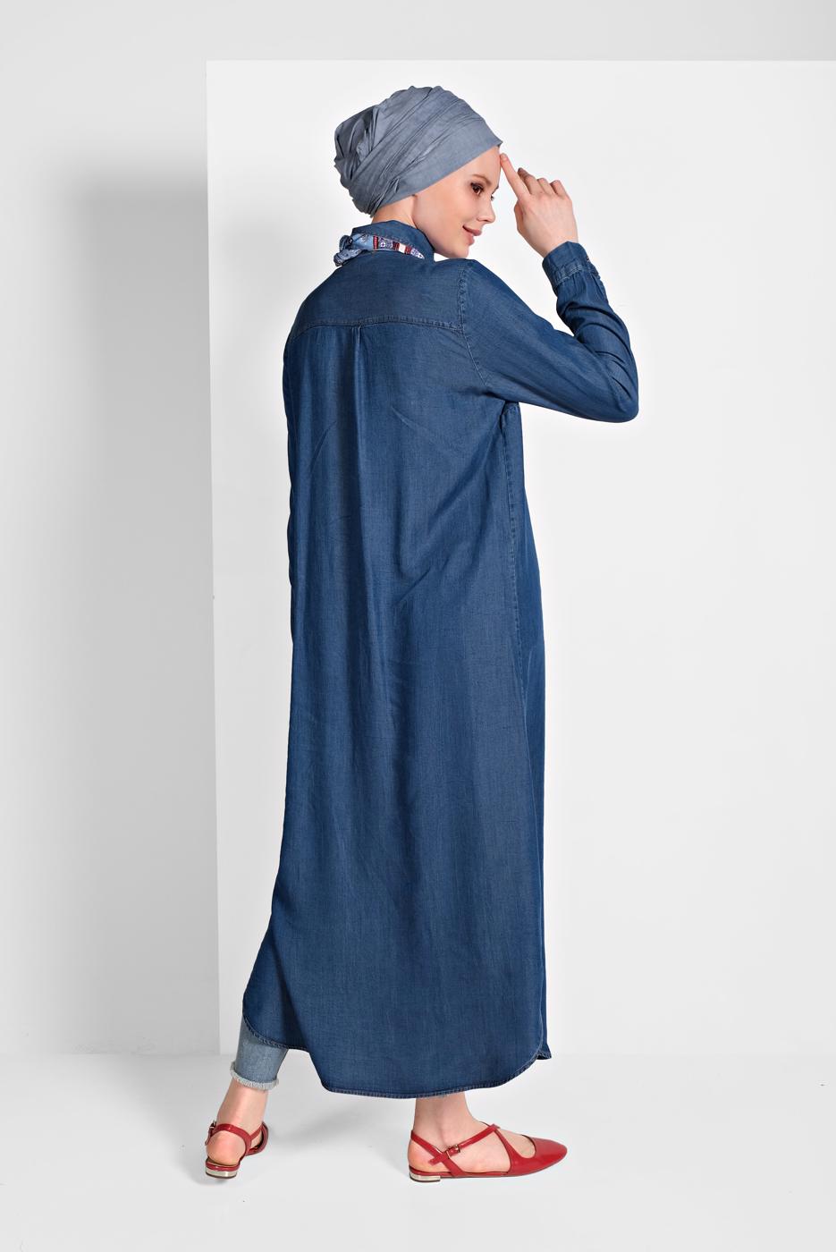 Vêtements hijab BLEU CHEMISE LONGUE EN JEAN 16505 