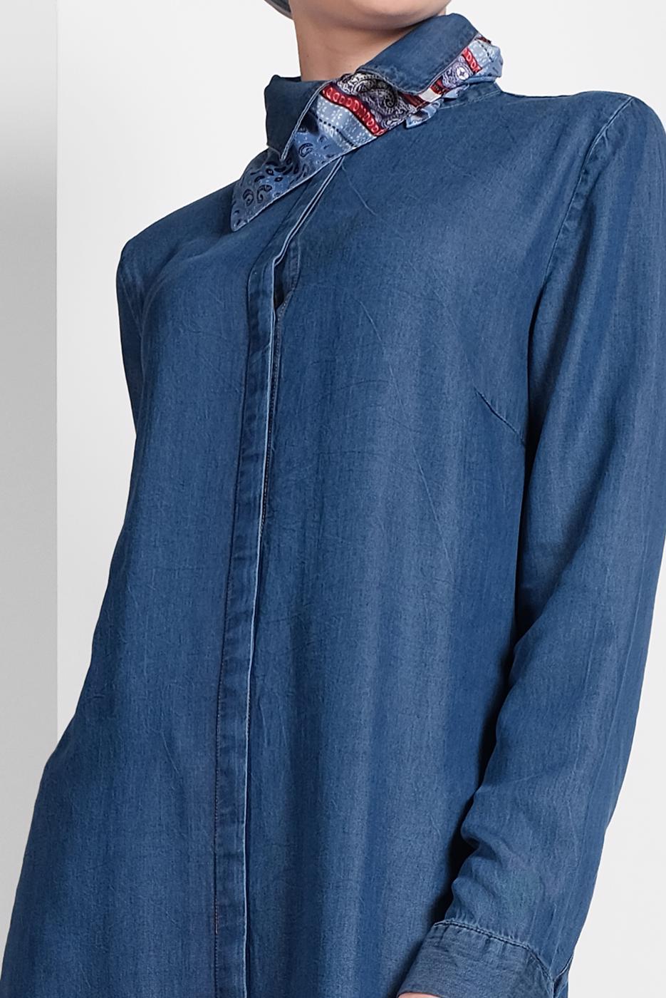 Vêtements hijab BLEU CHEMISE LONGUE EN JEAN 16505 