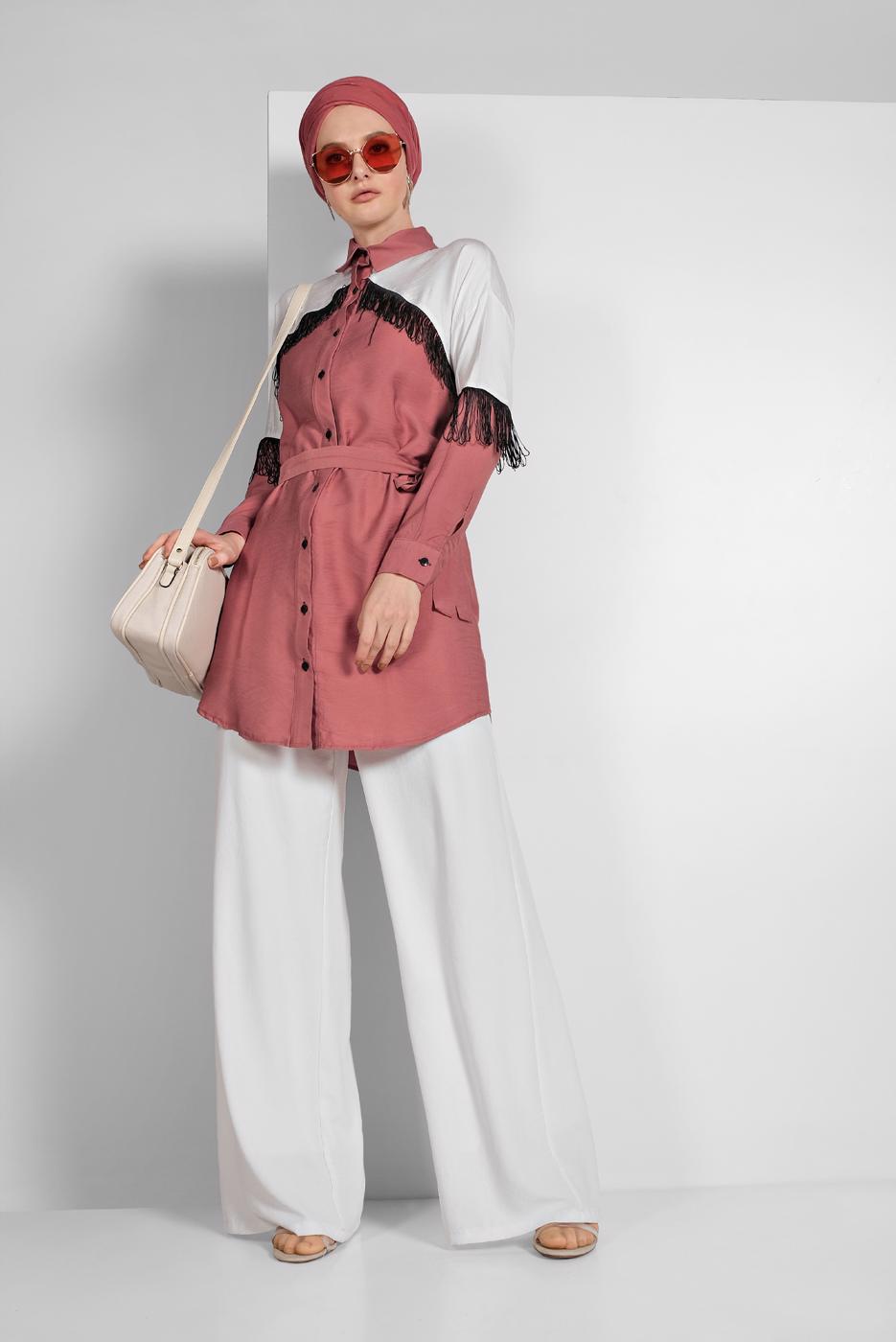 Vêtements hijab ROUGE CHEMISE À FRANGES 17202 