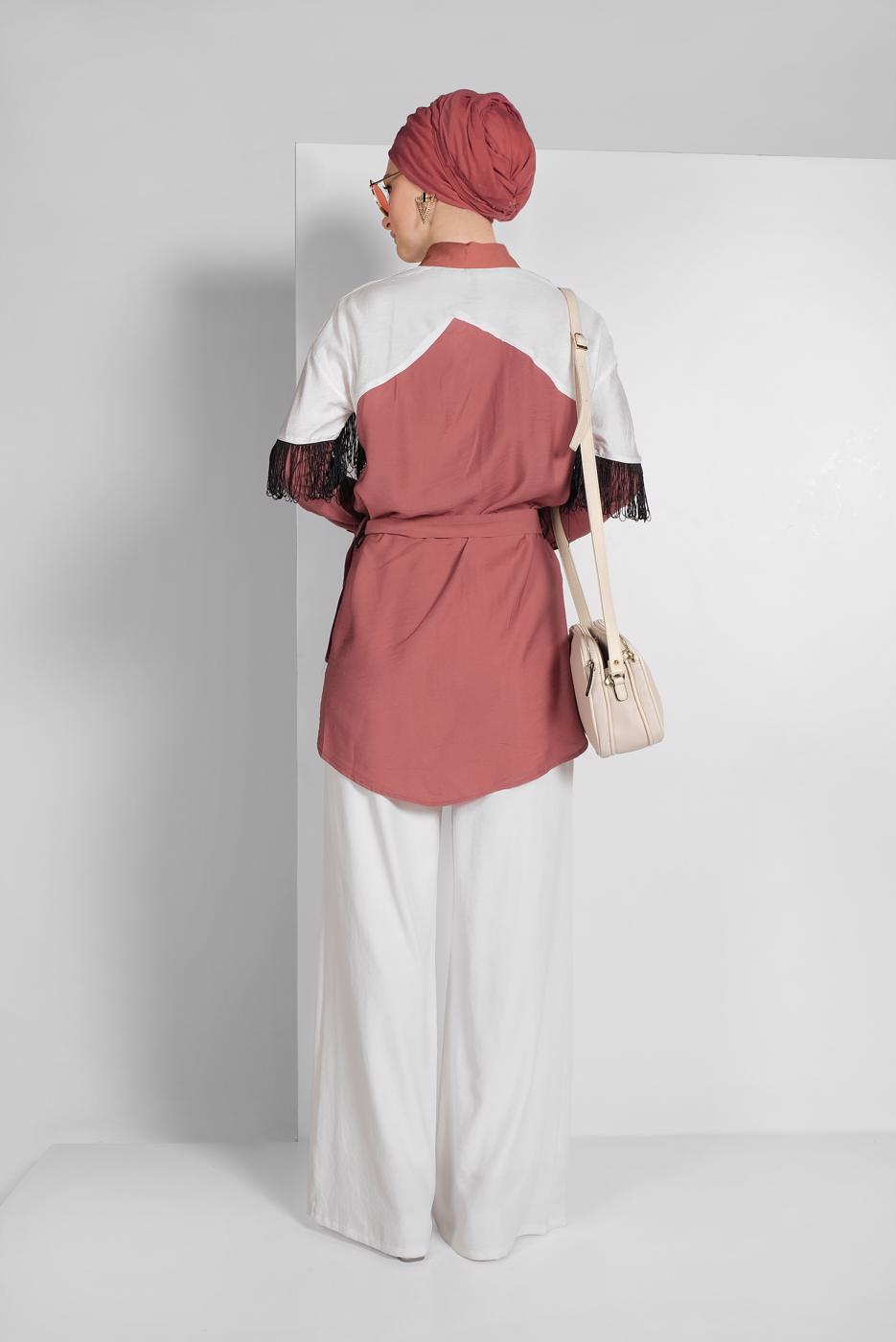 Vêtements hijab ROUGE CHEMISE À FRANGES 17202 