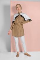 Vêtements hijab BEIGE CHEMISE À FRANGES 17202 