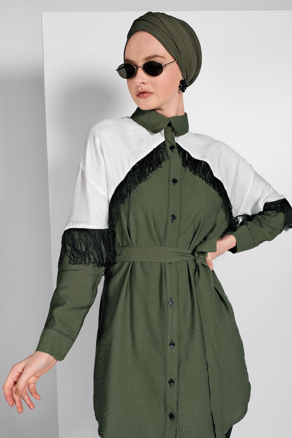 Hijab clothing KHAKI FRINGED SHIRT 17202 