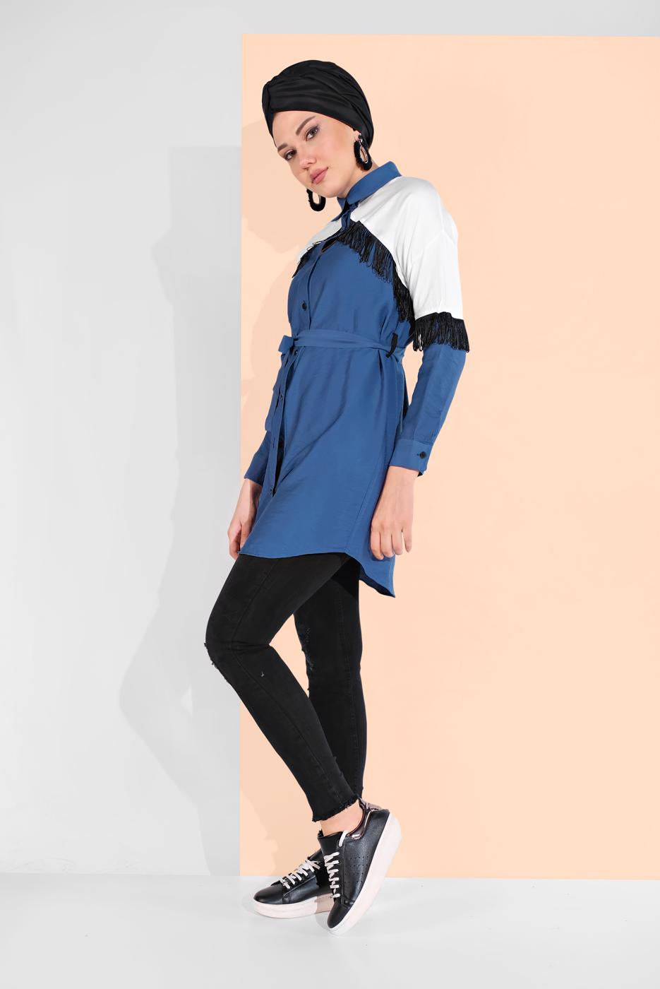 Hijab clothing NAVY BLUE FRINGED SHIRT 17202 