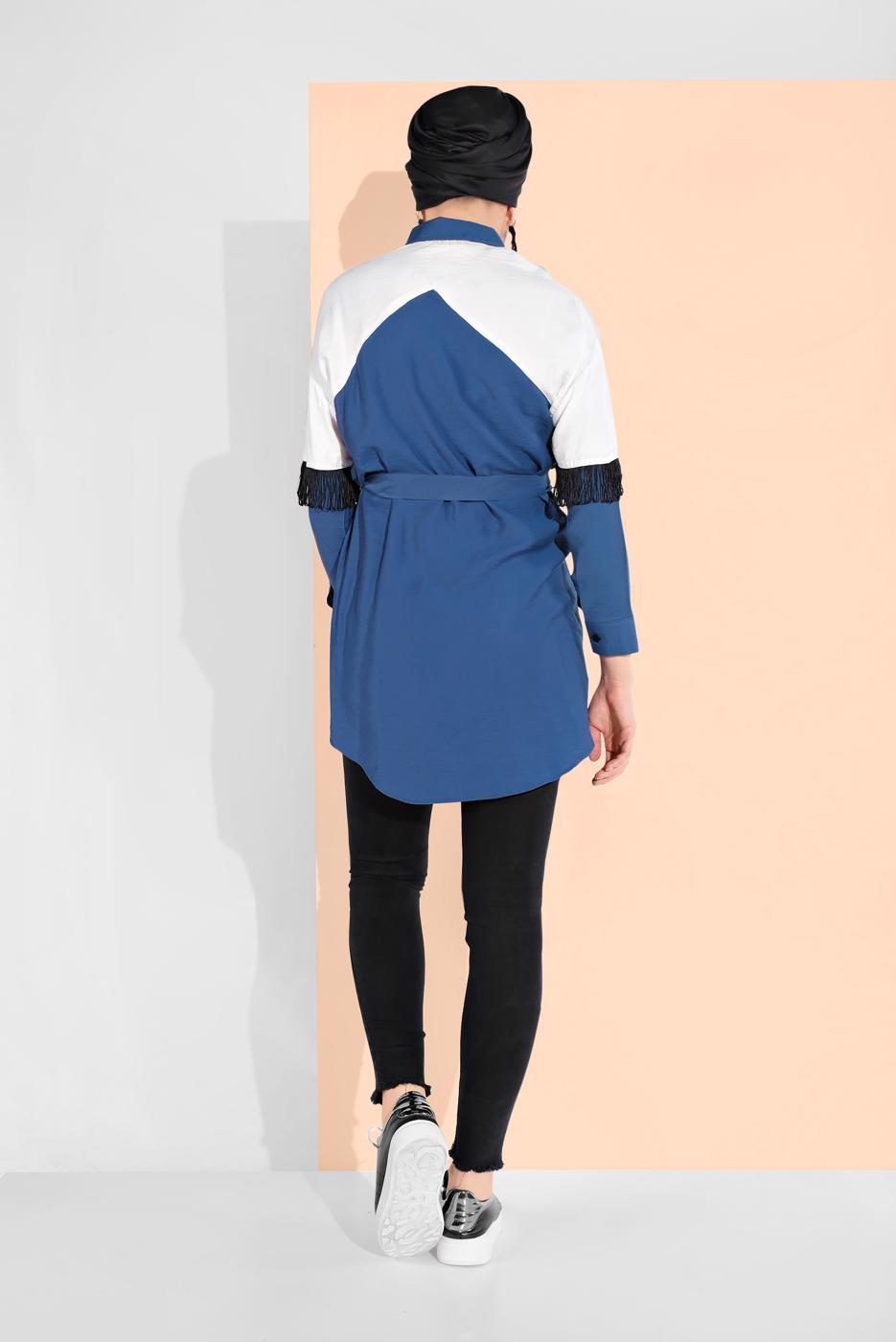 Hijab clothing NAVY BLUE FRINGED SHIRT 17202 