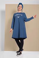 Tesettür giyim MAVİ YAZI DETAYLI PAMUKLU TUNİK 18515