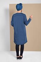 Tesettür giyim MAVİ YAZI DETAYLI PAMUKLU TUNİK 18515