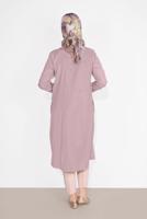 Tesettür giyim PUDRA PAMUKLU BOYDAN DÜĞMELİ TUNİK 18705 
