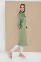 Tesettür giyim YEŞİL PAMUKLU BOYDAN DÜĞMELİ TUNİK 18705 