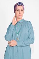 Tesettür giyim MAVİ PAMUKLU BOYDAN DÜĞMELİ TUNİK 18705 