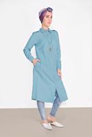 Tesettür giyim MAVİ PAMUKLU BOYDAN DÜĞMELİ TUNİK 18705 