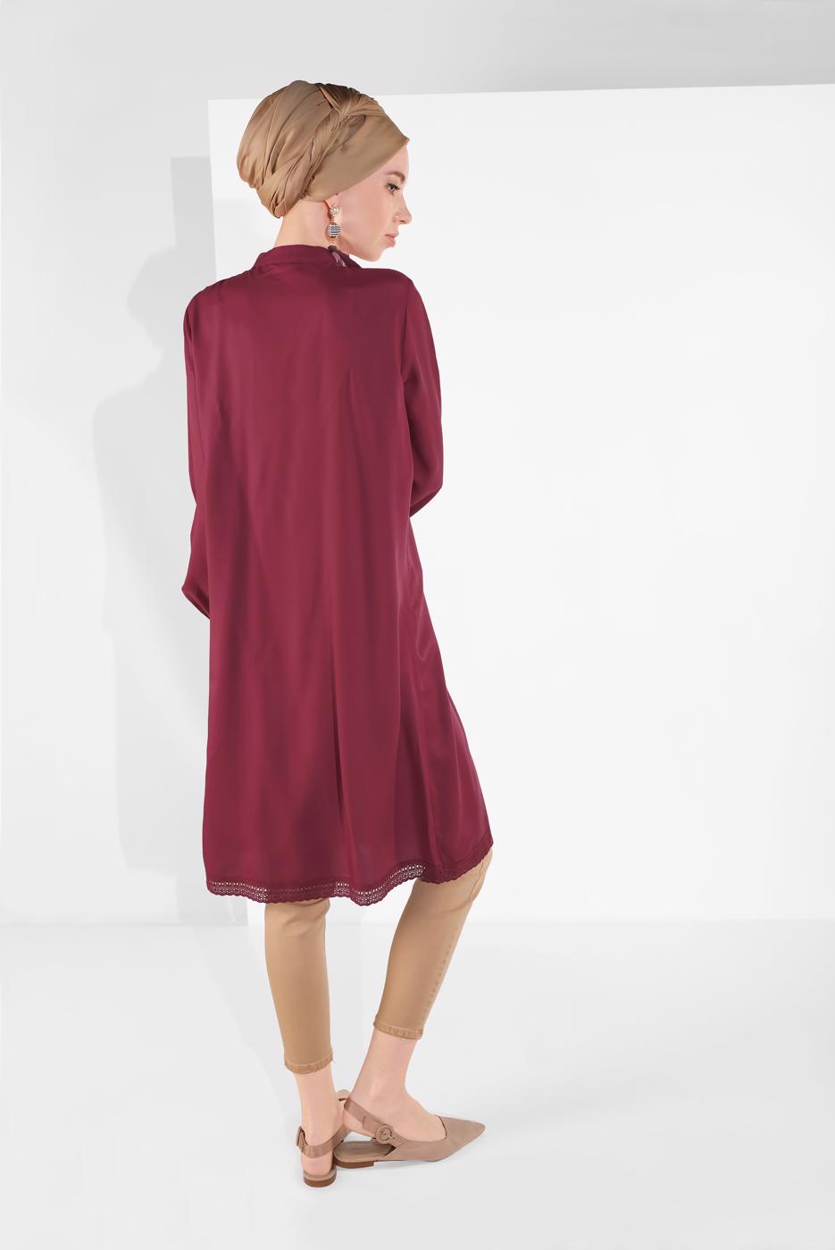 Tesettür giyim BORDO DÜĞMELİ TUNİK 19705