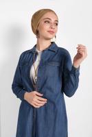 Tesettür giyim LACİVERT PAMUKLU DENİM TUNİK 24315