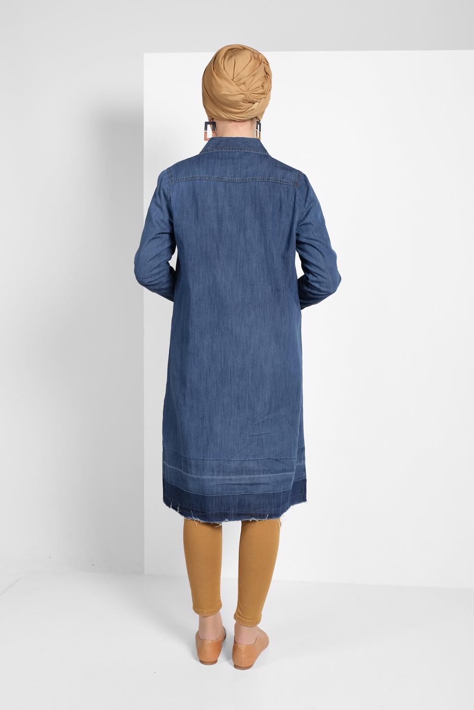 Tesettür giyim LACİVERT PAMUKLU DENİM TUNİK 24315