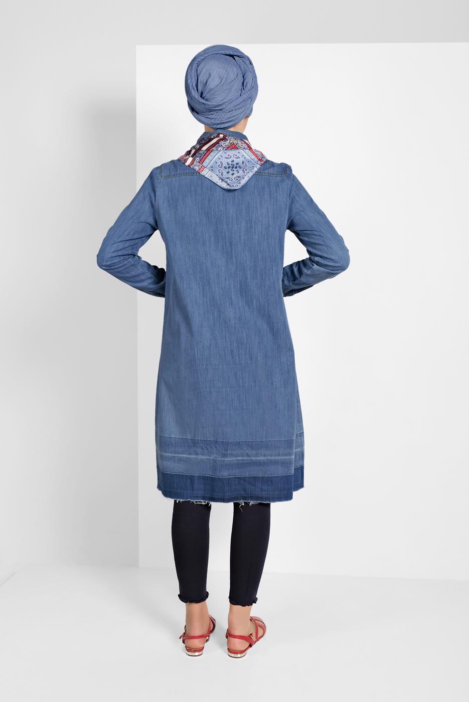 Tesettür giyim MAVİ PAMUKLU DENİM TUNİK 24315