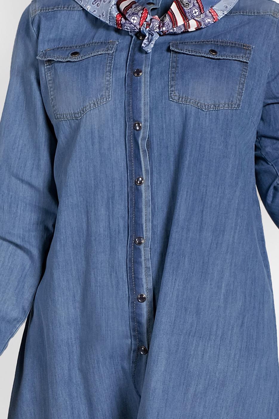 Tesettür giyim MAVİ PAMUKLU DENİM TUNİK 24315