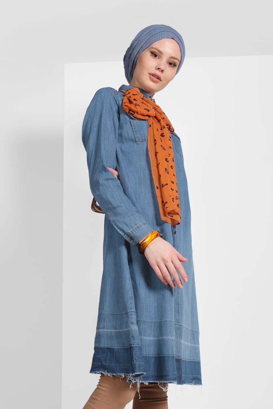 Tesettür giyim MAVİ PAMUKLU DENİM TUNİK 24315