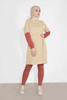 Tesettür giyim YEŞİL MANŞETLERİ LASTİKLİ BİSİKLET YAKA TUNİK 30125 