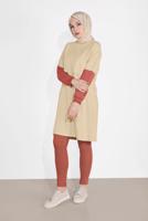 Tesettür giyim YEŞİL MANŞETLERİ LASTİKLİ BİSİKLET YAKA TUNİK 30125 