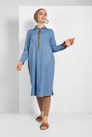 Tesettür giyim MAVİ FERMUAR DETAYLI DENİM TUNİK 34915