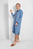 Tesettür giyim MAVİ FERMUAR DETAYLI DENİM TUNİK 34915