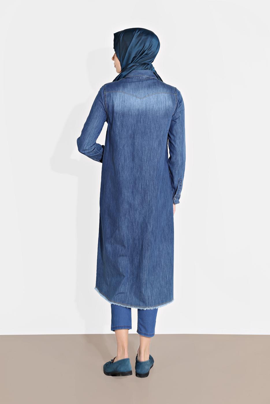 Tesettür giyim MAVİ DÜĞMELİ DENİM TUNİK 44915