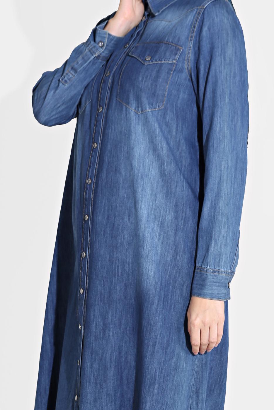Tesettür giyim MAVİ DÜĞMELİ DENİM TUNİK 44915