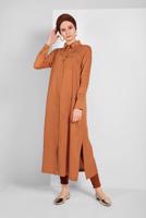 Tesettür giyim KAHVE CEP DETAYLI UZUN TUNİK 45915