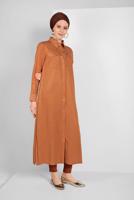 Tesettür giyim KAHVE CEP DETAYLI UZUN TUNİK 45915