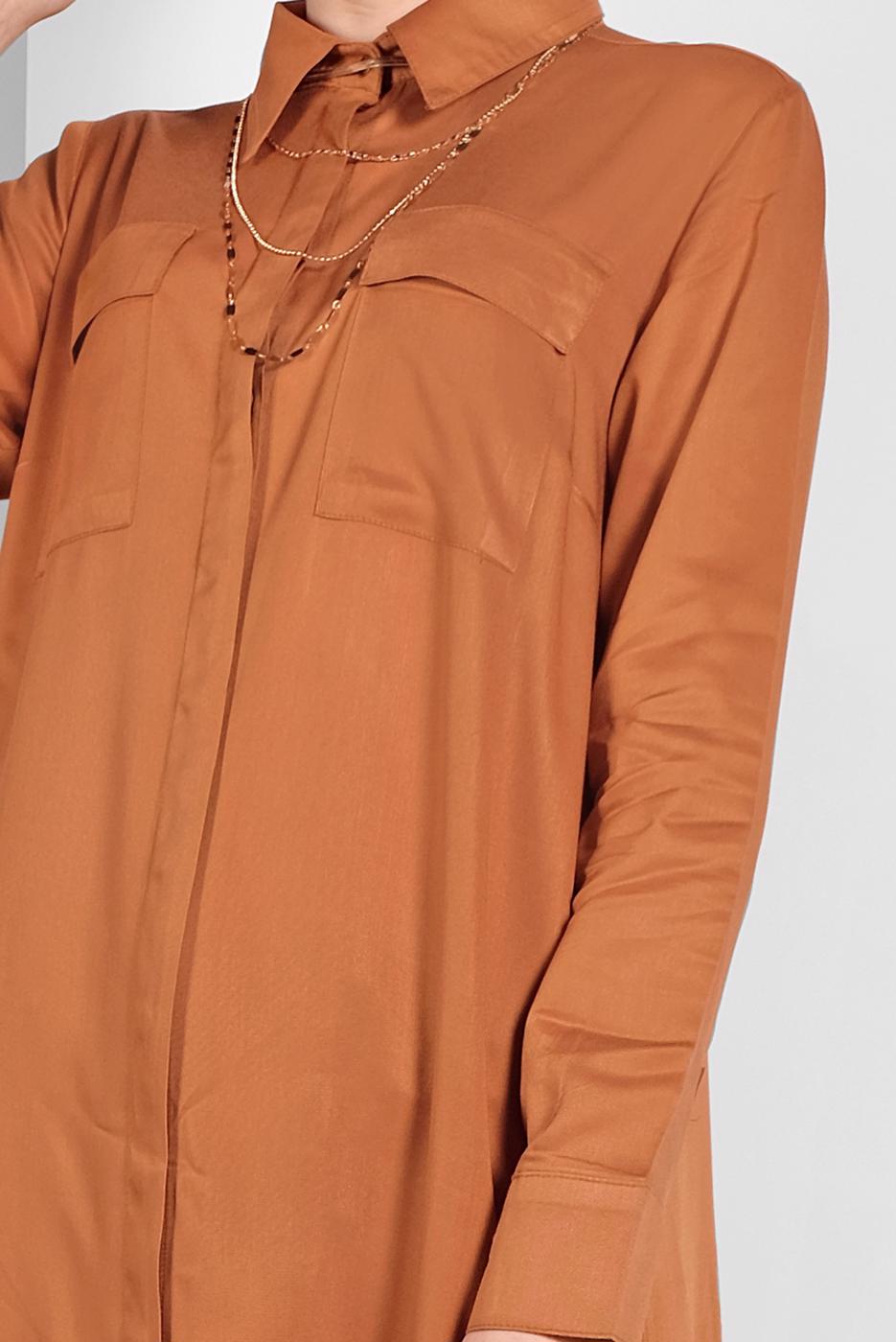 Tesettür giyim KAHVE CEP DETAYLI UZUN TUNİK 45915