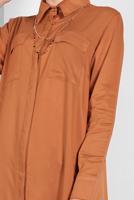 Tesettür giyim KAHVE CEP DETAYLI UZUN TUNİK 45915