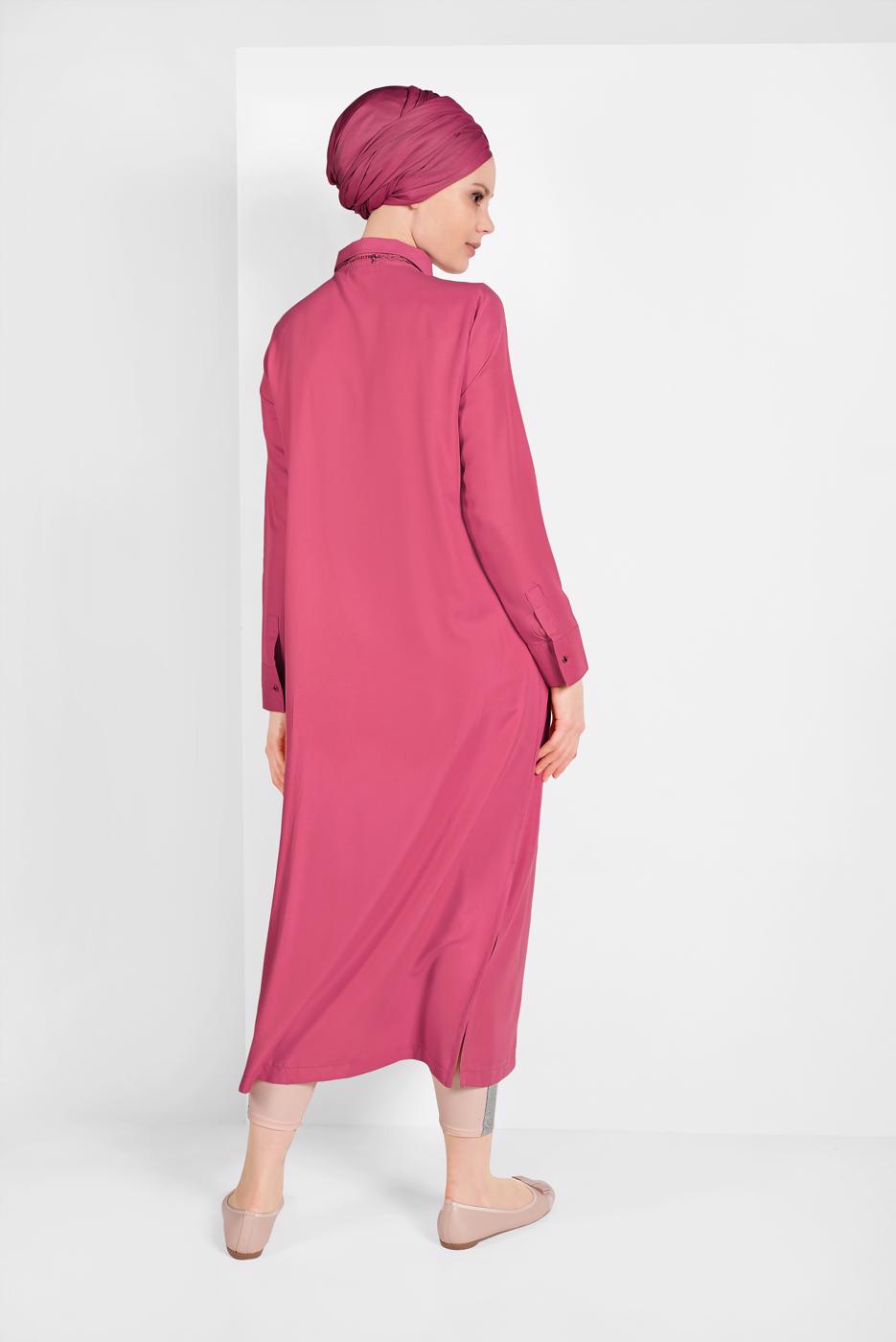 Tesettür giyim FUŞYA CEP DETAYLI UZUN TUNİK 45915