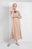 Tesettür giyim BEJ CEP DETAYLI UZUN TUNİK 45915